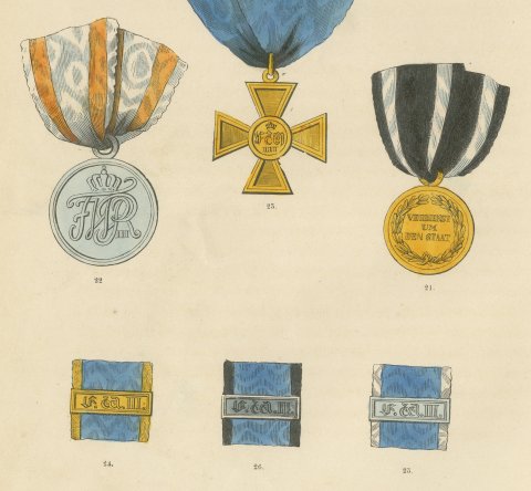 Prussian Medals, For Rescue from Danger and Service Bars, Plate LXIII, 1844, close-up 2