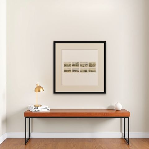 Crimean War Lithograph Collection: Eight Views of Sevastopol Surroundings, 1855, shown framed on a wall