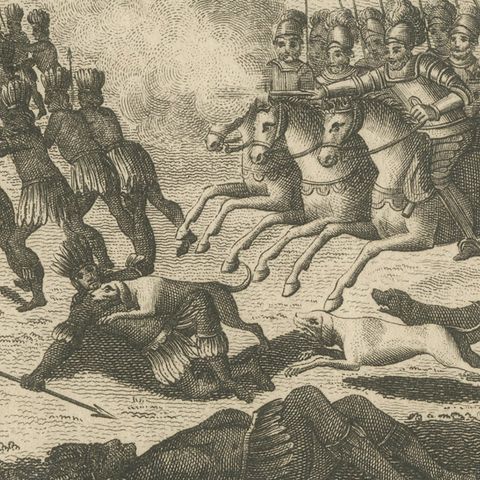 Christopher Columbus Battle in Hispaniola, Antique Engraving, Dublin c.1815, close-up 4