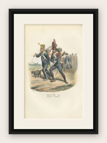 Napoleonic Light Infantry, Voltigeur and Carabinier, French Army, 1843, shown framed