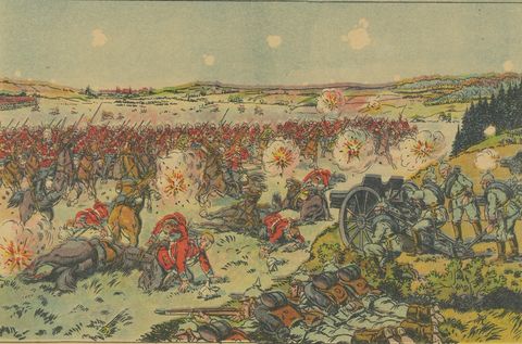 Battle of Maubeuge 1914, WWI German Illustrated War Print, Color Lithograph, close-up 1