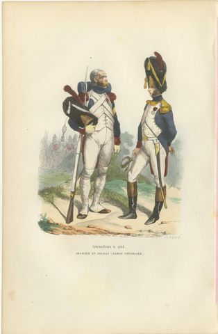 Napoleonic Imperial Guard Grenadiers, Officer and Soldier, French Prints, 1843, view 2