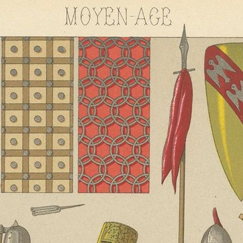 Antique Print of Knights with Middle Ages Armament, circa 1880, close-up 1