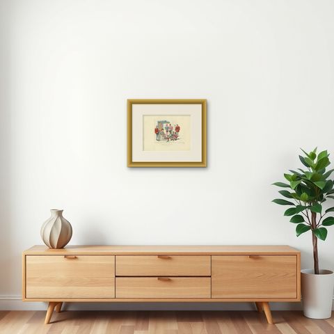 Antique Print of a Challenge at the Tournament, by Bonnard, 1860, shown framed on a wall