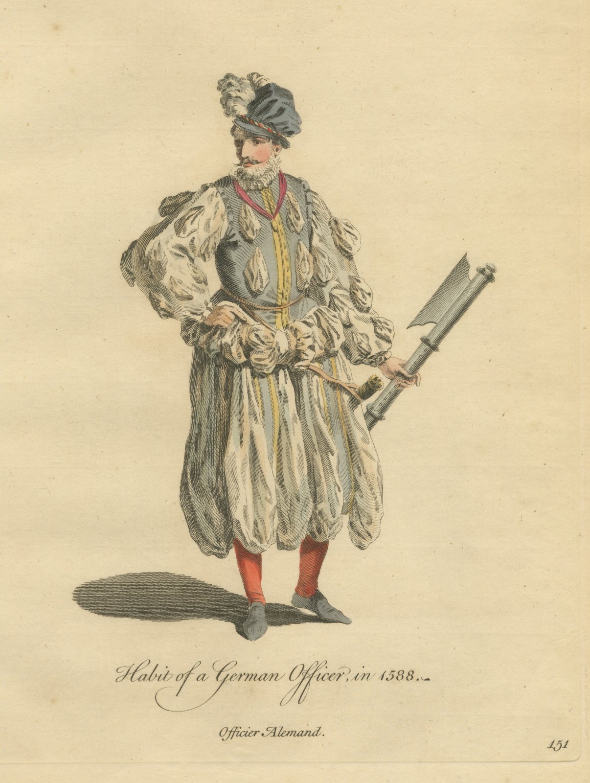 German Officer with Battle Axe in Plumed Cap and Full Breeches, 1588, 1757