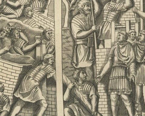 Roman Legionaries Clearing Woodland and Raising Walls, Trajan's Column, 1722, close-up 1