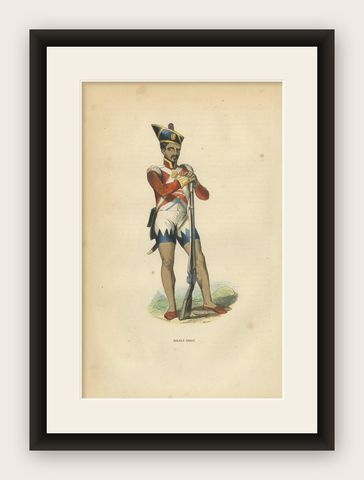 Antique Print of a Hindu Soldier by Wahlen, '1843', shown framed