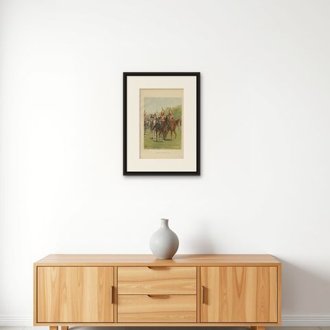 Antique Print of a Dutch Regiment Dragonders 1849-1854, Published in 1900, shown framed on a wall
