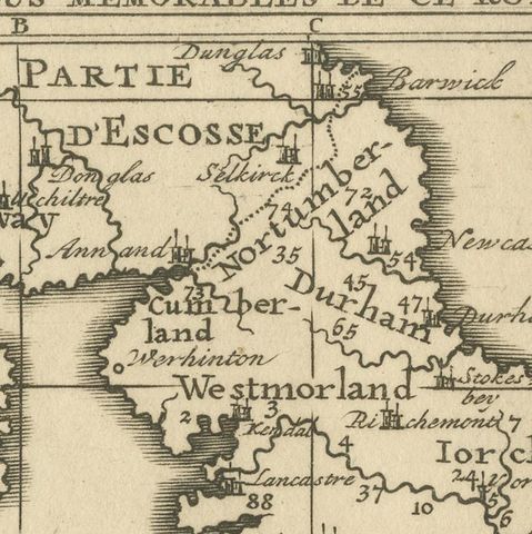 Original Antique Map of England, Showing the Most Memorable Battles, close-up 1