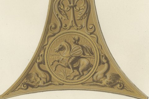 Powder Flask of the Emperor Charles the Fifth, Antique Print, 1851, close-up 2