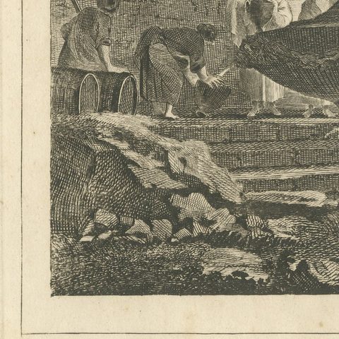 View in the Levant, Ottoman Harbour and Fortress, Antique Engraving, circa 1820, close-up 1