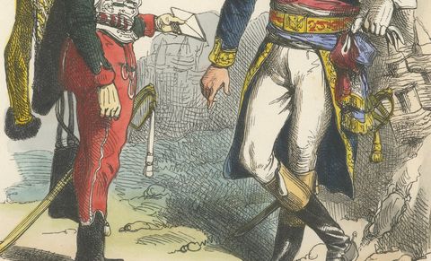 Republican General & His Guide 1795, Napoleonic Era Military Uniform Print, 1843, close-up 2