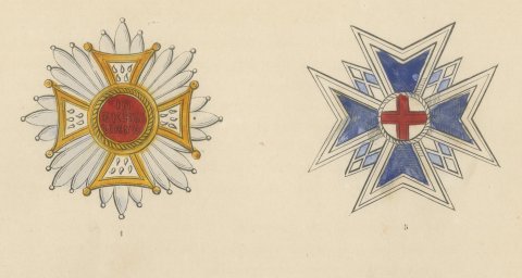 Orders of Bavaria, Saint Hubert Insignia, Plate IX, Wood Engraving, 1844, close-up 1