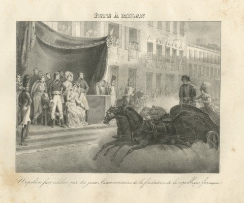 Festival at Milan, the Chariot Race, Antique Madou Lithograph, 1827
