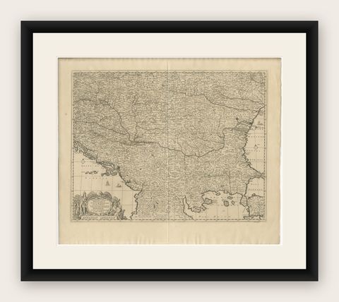 Large Map of the Habsburg–Ottoman War, Hungary & Balkans, 1729, shown framed
