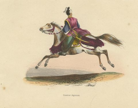 Antique Print of a Japanese Cavalry by Wahlen '1843', view 2