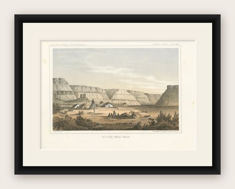Original Antique Tinted Lithograph of Old Fort Walla Walla in Washington, 1856, shown framed