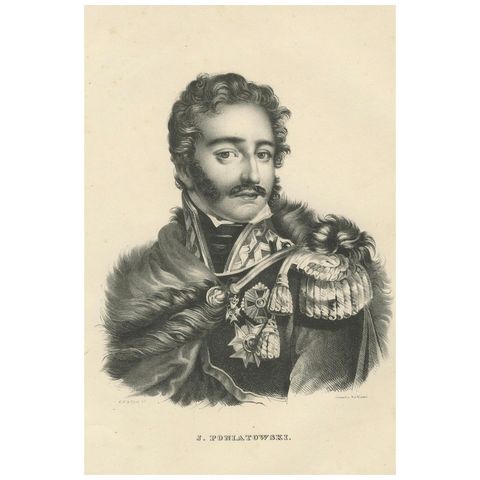 Heroic Portrait of Polish General J. Poniatowski, 1836 Lithograph