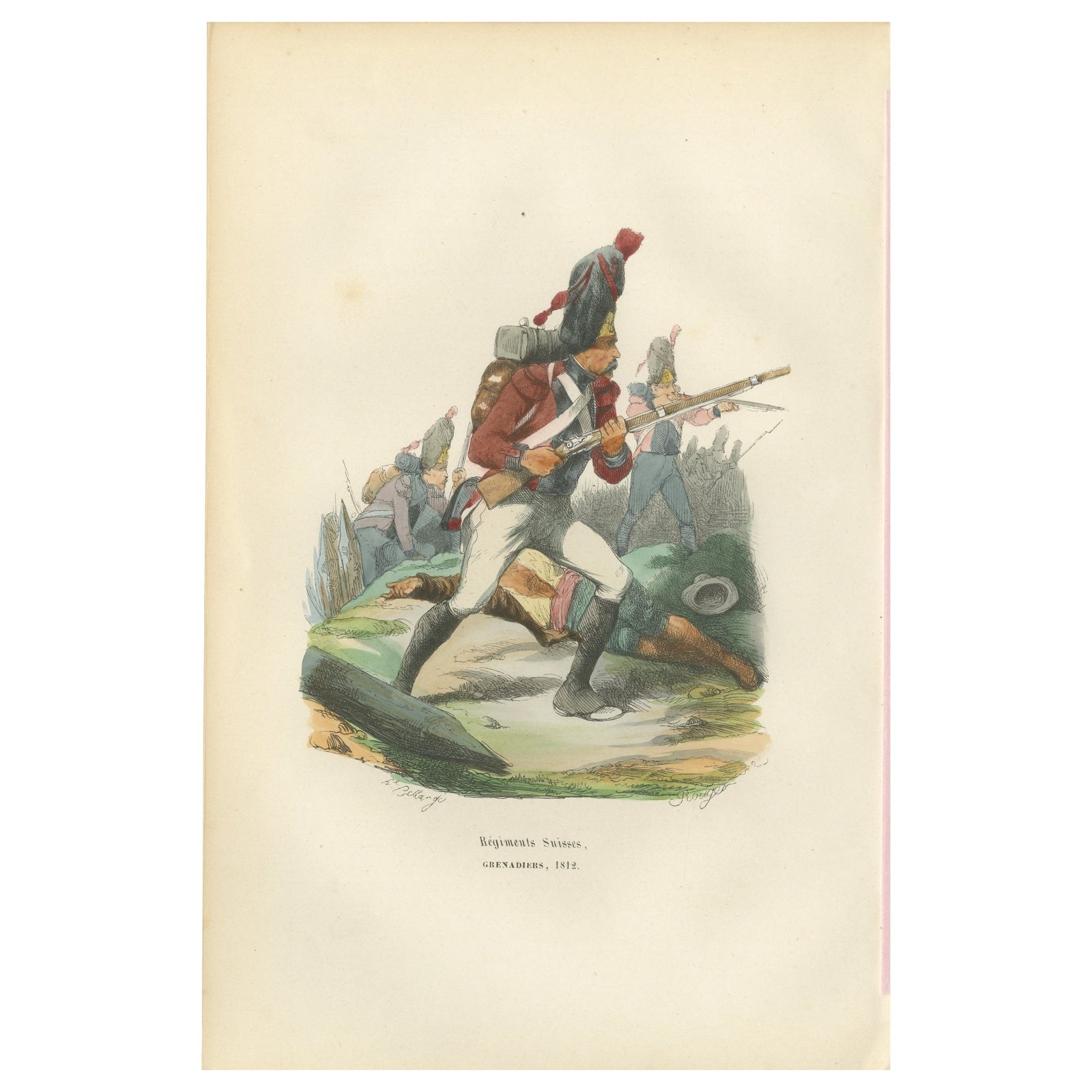 Napoleonic Swiss Grenadier, Régiments Suisses 1812, Imperial Guard Print, 1843