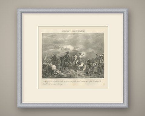 Combat of Tarvis, Battle above the Clouds, Antique Madou Lithograph, 1827, shown framed