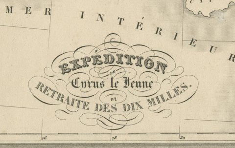 Antique Map of the March of the Ten Thousand, Xenophon Anabasis, circa 1845, close-up 1