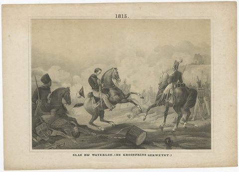 Antique Print of Dutch Prince Willem of Orange at the Battle of Waterloo, c.1855, view 2