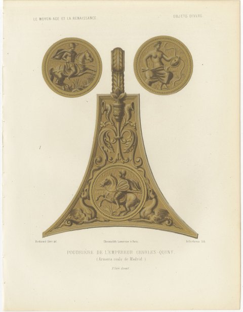 Powder Flask of the Emperor Charles the Fifth, Antique Print, 1851, view 2