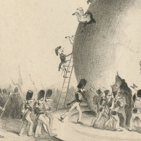 Dutch Troops Winter Quarters in a Cheese, Rare Belgium 1830 Satirical Cartoon, close-up 3