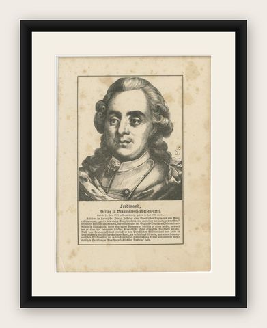 Ferdinand, Duke of Brunswick, German Military Portrait Engraving, c.1800, shown framed