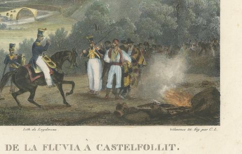 French Troops at the Fluvia Valley, Castellfollit, Napoleonic Wars Lithograph, close-up 1