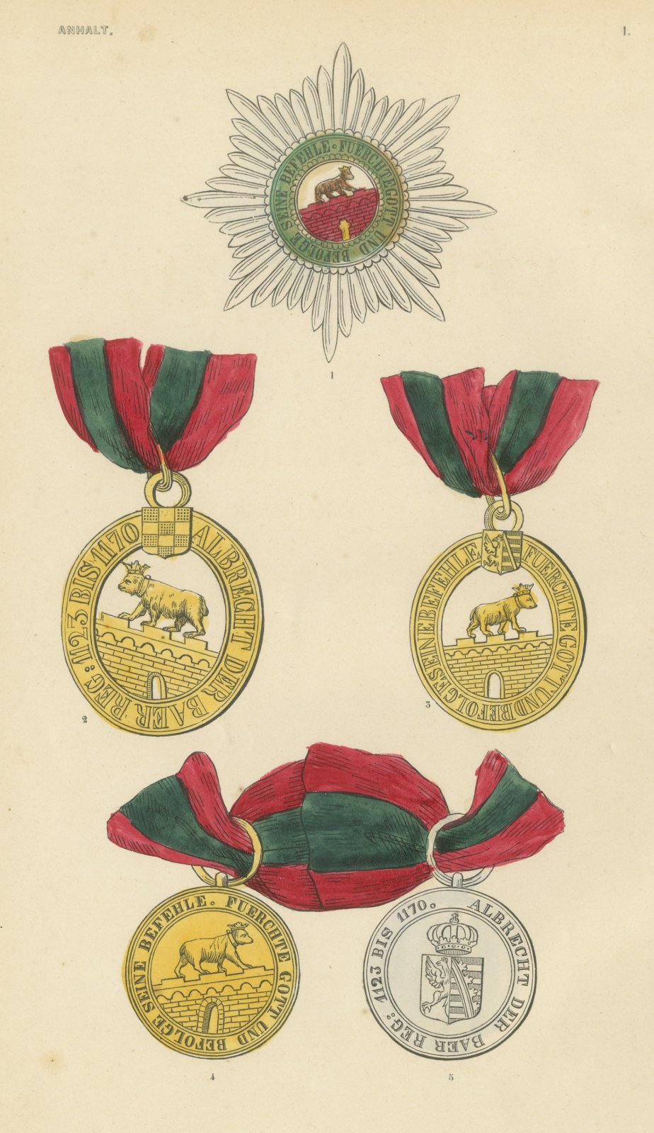 Orders of Anhalt, Albert the Bear Insignia, Plate I, Wood Engraving, 1844