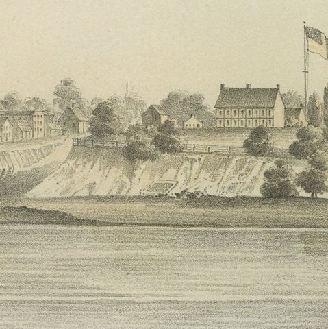 Historic View of Fort Smith, Arkansas, Overlooking the Arkansas River, 1856, close-up 1