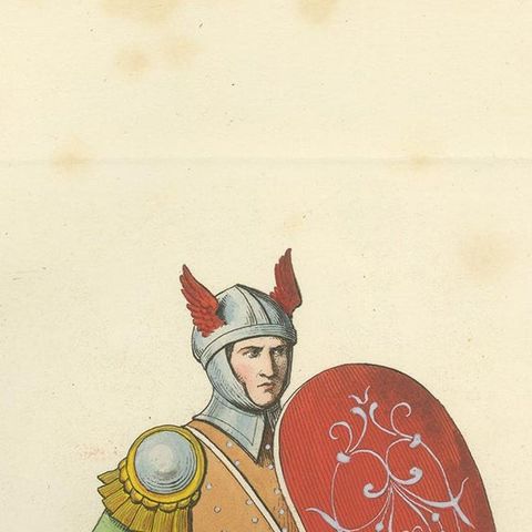 Antique Print of an Infantry Soldier, Italy, 14th Century, by Bonnard, 1860, close-up 1