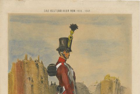 Austrian Artillery Soldier, 1835–1848, Hand-Coloured Lithograph, close-up 1