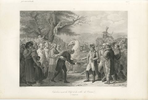 Napoleon Receives the Keys of Vienna, Antique French Engraving, circa 1840, view 2