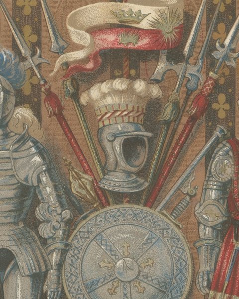 Renaissance Medals and Armor, Pair of Antique French Chromolithographs, 1882, close-up 2