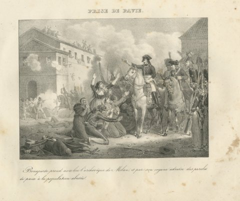 The Taking of Pavia, the Archbishop of Milan, Antique Madou Lithograph, 1827
