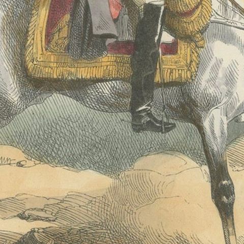 Napoleon Bonaparte on Horseback, L’Empereur, French Hand-Colored Print, 1843, close-up 4