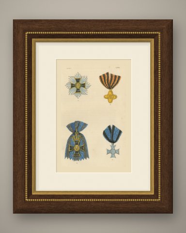 Orders of Russia, Virtuti Militari Insignia and Izmail Cross, Plate LXVIII, 1844, shown framed