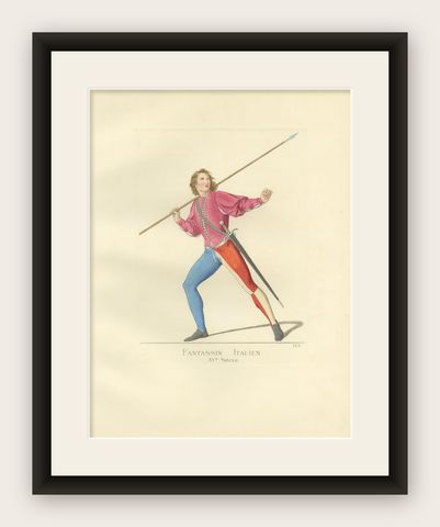 Antique Print of an Infantry Soldier, Italy, 15th Century, by Bonnard, 1860, shown framed