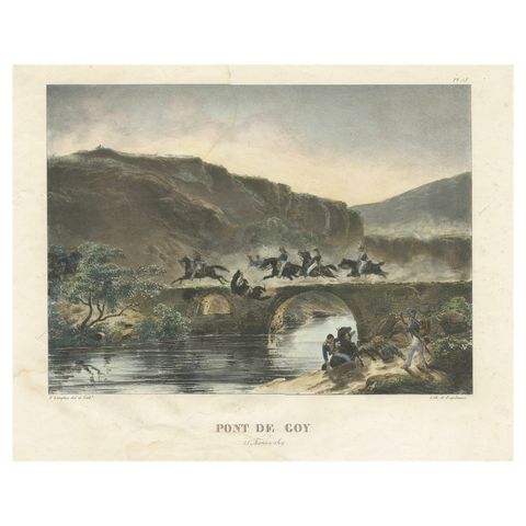 Pont de Coy: French Troops Crossing a Bridge in 1809- Napoleonic Wars Lithograph