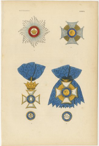 Orders of Württemberg, Crown Star and King Frederick Cross, Plate LXXXVI, 1844, view 2