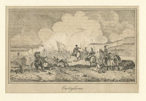Napoleon Beating Austrians The Battle of Castiglione Italy Old Print, 1800, close-up 1