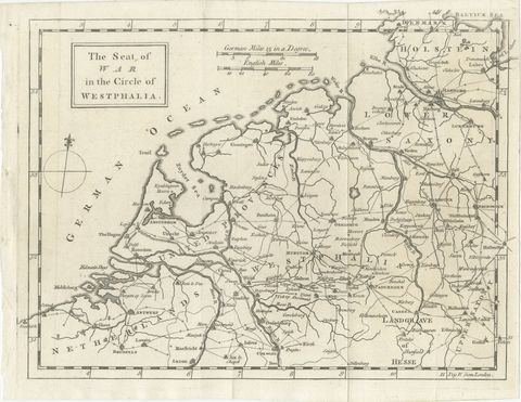Seat of War Westphalia Map, Antique Military Map Netherlands Germany, 1763, view 2