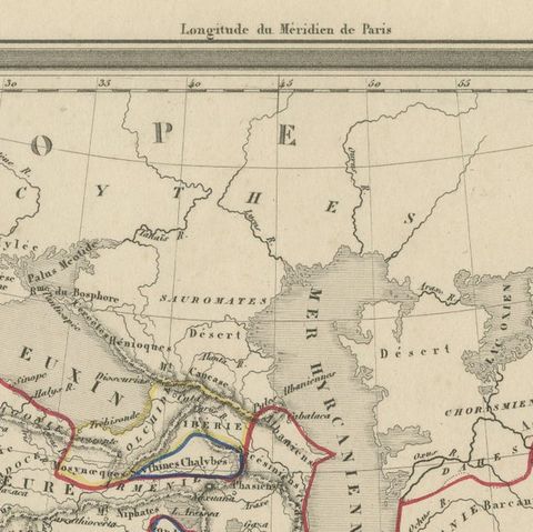 Alexander the Great’s Empire Map, Classical Campaign Routes, c.1800, close-up 3