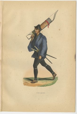 Japanese Soldiers Depicted in Hand-Colored Lithographs, Published in 1844, view 3