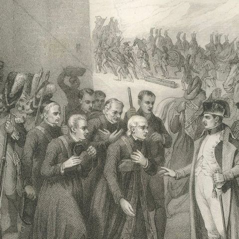 Napoleon Crossing the Great St Bernard Pass, Alpine Campaign Engraving c.1840, close-up 4
