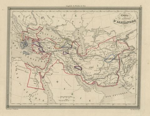 Alexander the Great’s Empire Map, Classical Campaign Routes, c.1800, close-up 1
