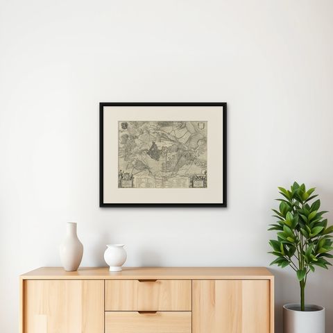 Antique Map of the Siege of Breda, City in the Netherlands by Blaeu, 1649, shown framed on a wall