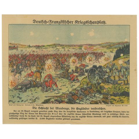 Battle of Maubeuge 1914, WWI German Illustrated War Print, Color Lithograph